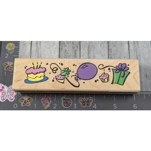 Stampendous Birthday Border EL007 Celebration Party Rubber Stamp Wood #E9